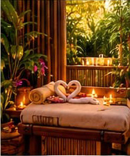 Twin treatment beds in a private couples suite